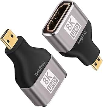 8K Micro HDMI to HDMI Adapter (2 Pack), HDMI Female to Micro HDMI Male HDMI 2.1 Connector, Gold-Plated Plugs, Supports 8K 60Hz,4K 120Hz, HDR 3D, for Go Pro Hero 7 6, A6000 Camera.(Black)