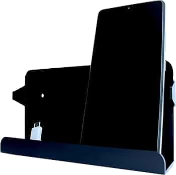 U & U UNIQUE UTILITIES Wall Mount Mobile Charging Stand – Holds 2 Phones | Acrylic Wall Mobile Holder for Charging | Phone Stand for Wall with Cable Slot (Black)