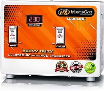 MuscleGrid 5kVA Mainline Voltage Stabilizer for Home | 50V–270V Ultra-Low Voltage Working Range | Up to 20A Load | Heavy Duty | Fully Automatic | 230V Output