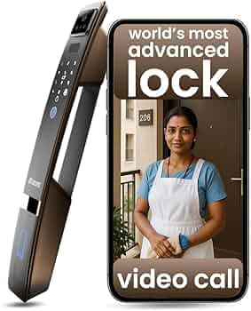 Golens X57 Bronze World's Most Advanced Smart Lock | 12 Ways Unlock | Separate Chime & Bell | Alexa/Apple/Google Support | Inbuilt CCTV/Video Doorbell | Door Viewer | Auto Latch Body | All Included