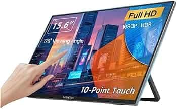 15.6 Inch Portable Touchscreen Monitor, Full HD IPS Display, 10-Point Capacitive Touch, Type-C & Mini HDMI, Built-in Speakers, Compatible with Laptop, Phone, PC, PS5, Switch | 1-Year Warranty