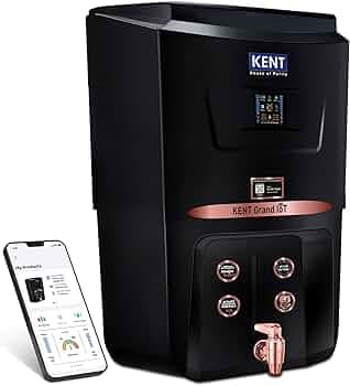 KENT Grand IoT RO Water Purifier| 4 Years Free Service*| RO+UV+UF+Alk+Cu+TDS Control+UV in Tank | IoT Enabled | Fully Automatic On&OFF Operation |8L|20 LP/Hr|Ideal For Borewell/Tanker/Municipal Water