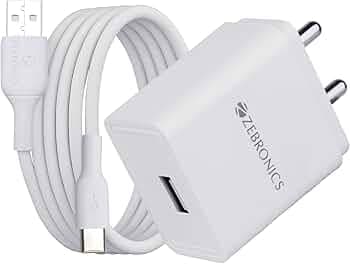 ZEBRONICS MA102B, 12 Watts, USB Charger, Compact Design, Built in Protections, High Efficiency, Included Type C Cable, Compatible for iPhone & Android