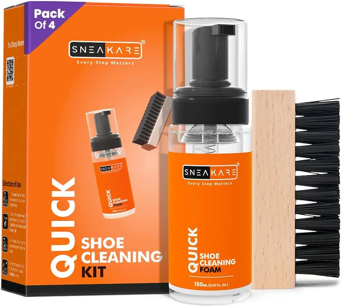 SNEAKARE Quick Shoe Cleaning Kit Shoe Cleaner & Medium Bristle Shoe Brush, White Shoe Cleaning Kit, Shoe Cleaner Kit For Sneaker,Sports Shoe Cleaner Foam Spray