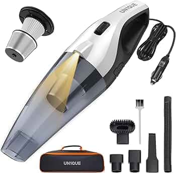 UN1QUE Vacuum Cleaner for Car Use with DC 12V & LED Light Car Vacuum 4m Power Cord 6000pa Powerful Suction, HEPA & Stainless Steel Filter, Only for Car Cigarette Lighter Use, No Battery