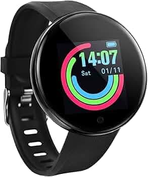 Bouncefit M I D18 Round Fitness Band Smart Watch for Men, Women, Boys, Girls, Kids – Single Touch Interface, Water Resistant, Workout Modes, Quick Charge Sports Smartwatch – Black (AA)