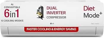 LG 2 Ton 3 Star DUAL Inverter Split AC (Copper, AI Convertible 6-in-1, Diet Mode+, Faster Cooling & Energy Saving, 4 Way Swing, HD Filter with Anti-Virus Protection, US-Q24ENXE, White)