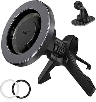 ESR for MagSafe Car Mount, Magnetic Car Mobile Holder, Air Vent/Dashboard Magnetic Phone Mount for iPhone 17e/Air/17/16e/16/15/14/13, Samsung, Pixel 10, All Smartphones, Grey(2 Metal Rings Included)