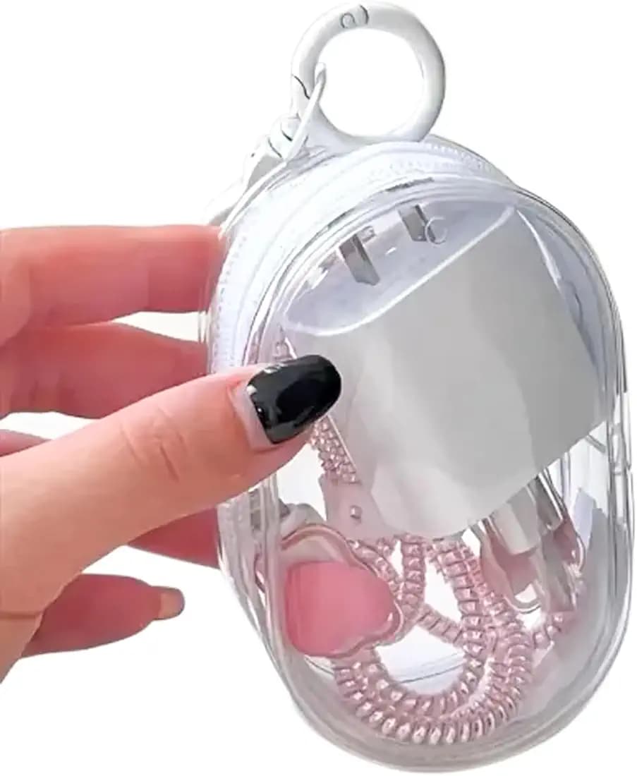 GadgetBite Travel Cable Storage Pouch PVC Bag Compact Clear Organizer for Chargers, Earphones & Data Cables Portable Storage Solution for Travel, Transparent Data Cable Management (White)