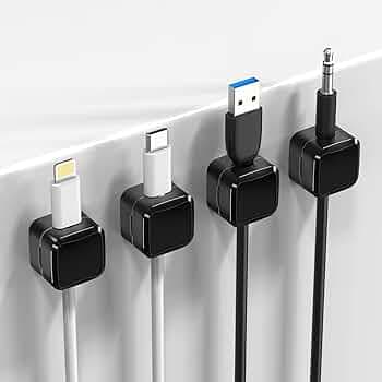 Sounce Self-Adhesive Cable Clips for Cord Management – Multipurpose Wire Organizers for Desk, Car, Home, and Office Use – Ideal for USB, Charger & Power Cables – Pack of 4, Black