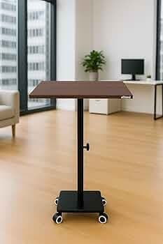 Height Adjustable Standing Table | 34" to 50" Height | Mobile Laptop Desk with Wheels | Ergonomic Workstation for Office, Home & Presentations | 24"x18" Wooden Top