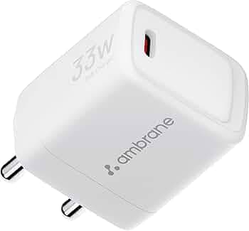 Ambrane 33W GaN Fast Charger Adapter with PPS & PD Technology | Type-C Fast Charging for iPhone 17/16/15/14 Series, Samsung S24/S23/S22,Google Pixel Phone & All Type-C Devices, White