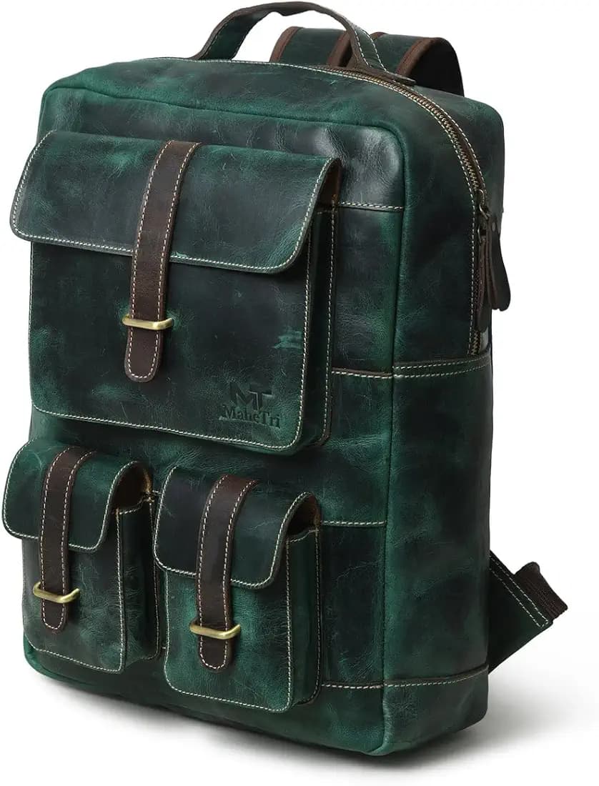 MaheTri Portland Backpack (Upto 16") | Handcrafted Full-Grain Leather Laptop Backpack for Men & Women | Vintage Travel Rucksack with Laptop Compartment & Multiple Zipper Organizer Pockets