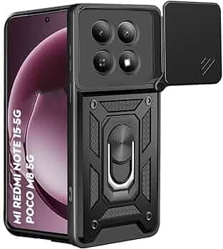 Tough Armor Bumper Back Cover Case for Poco M8 5G | Sliding Camera Cover, Kickstand & Ring Holder 360 Degree Protection Back Cover for Poco M8 5G - Black