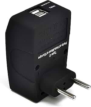 Ceptics 2 USB Europe Travel Adapter 4 in 1 Power Plug (Type C) - Universal Socket - GP4-9C - (Does Not Convert Voltage)