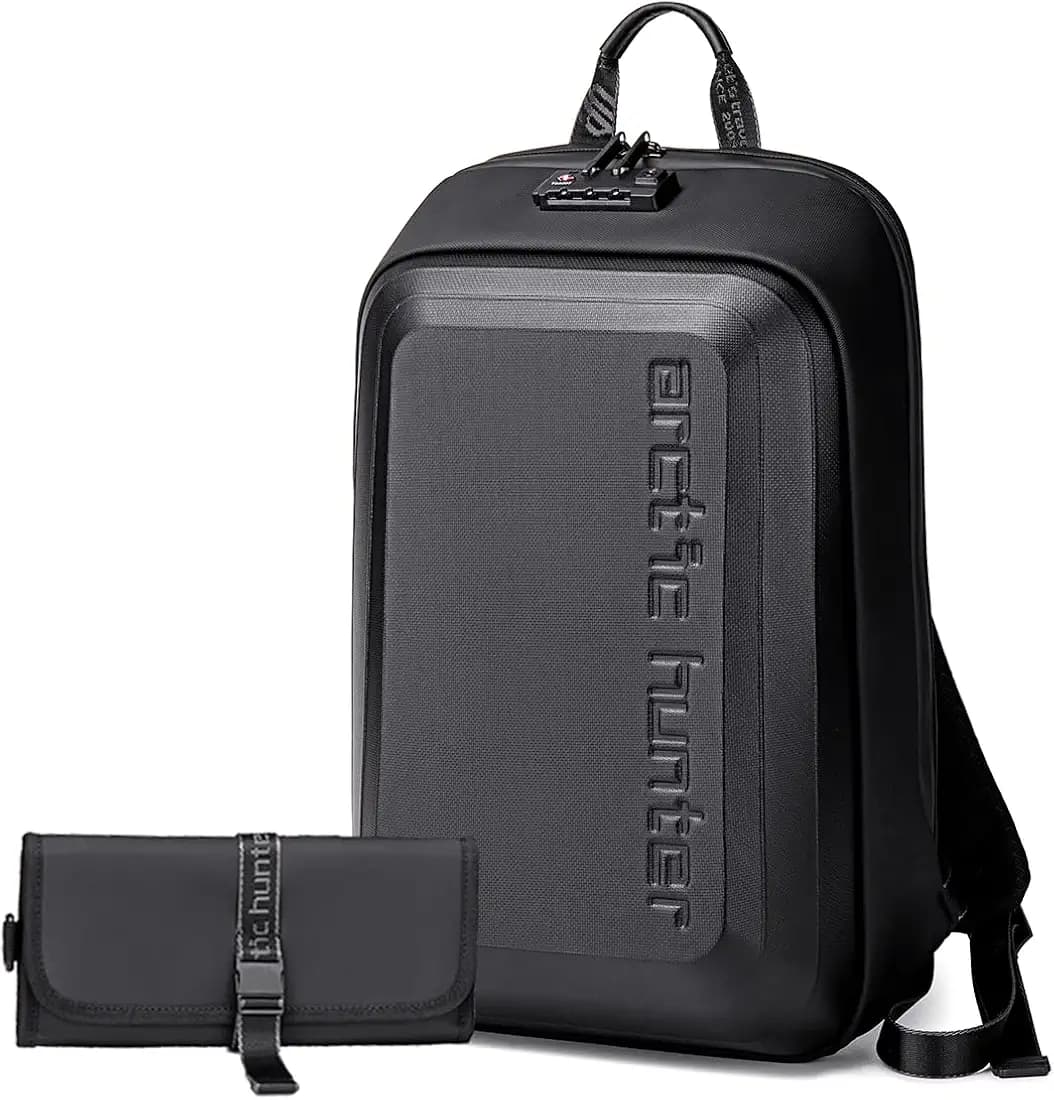 Arctic Hunter Slim Backpack for Men 18L Semi-hard 15.6" Laptop Bag Anti-theft Backpack with Lock with Inner Bottle Pocket Water-resistant Smart Gaming Backpack for Business Daily College Use, Black