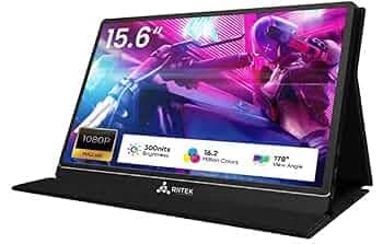 RIITEK 15.6 Inch Portable Monitor 1920 X 1080 Fhd Ips Ultra Slim Display Screen With Type-C, Mini, Hdmi Port For Laptop, Pc, Mac, Xbox, Ps4; Includes Smart Cover & Screen Protector, Black
