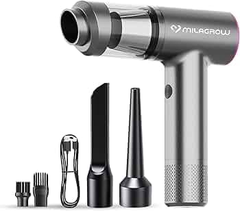 MILAGROW Duster Lux Portable Vacuum Cleaner with Powerful 14000Pa Suction, Handheld Portable Vacuum Cleaner & Blower, Cordless & Rechargeable with Multipurpose Accessories for Car/Home/office/Outdoors