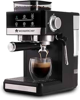 Wonderchef Regalia Espresso Machine & Coffee Grinder, 20-bar Pressure, Café-Style Espresso with Freshly Ground Beans, Hot & Cold Brew, 20 Grinding Options, Perfect Gift, 2-Yr Warranty