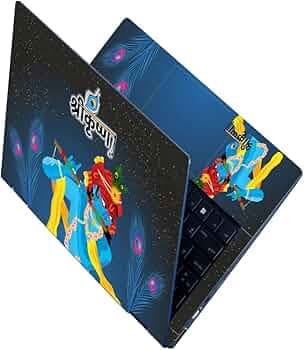 UV Printed Full Body Vinyl, HD Printed Laptop Skin/Sticker/Stretchable Vinyl/Cover Laptops Upto 15.6 inches No Residue, Bubble Free for Laptop - UV_Krishna Blue Red Face on Night Stars