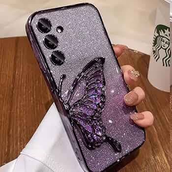 for Samsung Galaxy S24 5G Luxury Glitter Cute Butterfly Plating Design Aesthetic Women Teen Girls Phone Cases Camera Protection Shockproof Cover for Samsung Galaxy S24 5G (Purple)