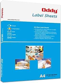 Oddy A4 Self Adhesive Paper Label Stickers for Laser & Inkjet Printers - 1 Labels per Sheet - Pack of 100 Sheets - for Shipping, Address, Folders, Industrial use