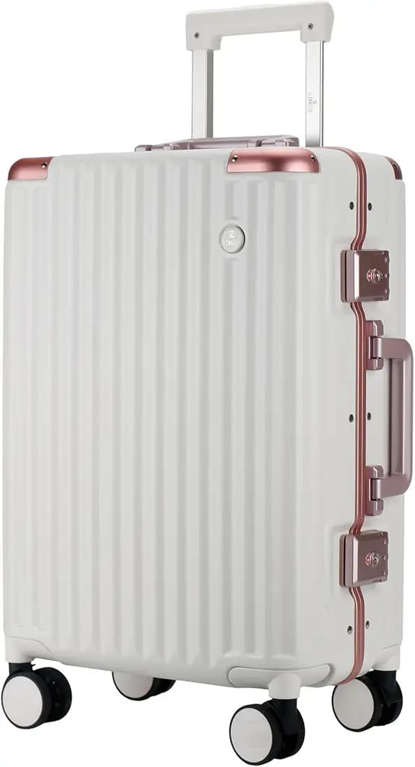 THE CLOWNFISH Stark Series 20inch Small Cabin Trolley Bag for Travel|Hardshell 48L Suitcase TSA Lock with 4 Double Spinner Wheels, 360 Degree Rotation|for Airport Office, Everyday - White, Rose Gold