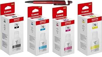 Canon 76 B/C/Y/M Ink Bottles Pixma GX6070 GX7070 Printer with ITGLOBAL 3in1 Multi-Function Mobile Phone Stand Stylus Pen Anti-Metal Texture Rotating Ballpoint Pen Gi 76 Gi-76,MULTI-COLOR PACK