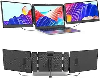 XAVION 14" Tri-Screen Portable Foldable Dual Monitor with Two Cable | Triple Monitor Compatible with Windows & MAC OS | Laptop Screen Extender (14, Inches)