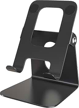 Elv Metal Tabletop Adjustable Mobile Phone Foldable Holder Stand Dock Mount with Big Back Support to Hold (Upto 10inches) of iPhone, iPad, Smartphones, Tablets, Kindle - Black