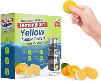 LemonBlast Yellow Bubble Tablets for Deep Cleaning | Multi-Use Foaming Tablets for Kitchen Sink, Drain, Pipes & Disposal | Helps Remove Residue & Refreshes with Active Foam | 24 Pack