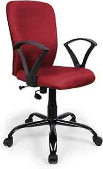 FURNICOM CHAIRS� Armo Medium Back Ergonomic Office Chair Computer & Study Chair for Work from Home Spine Shaped Chair Back for Good Lower Back Support Metal Powder Coated Base Fabric (Red)