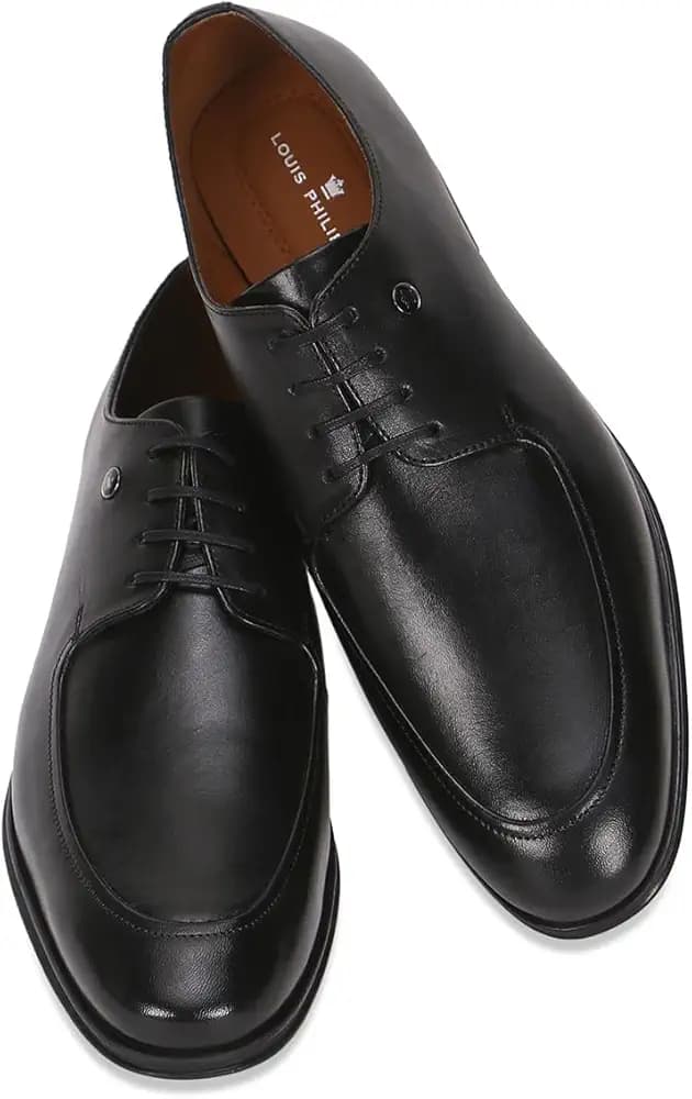Louis Philippe Men Premium Leather Breathable Lining Material Anti Slip with Heel TPR Sole Formal Derby Shoes