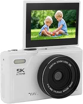 5K Digital Cameras for Photography, 75MP HD Vlogging Camera with 18X Digital Zoom, Autofocus Retro Mirrorless Camera with 3 Screen, for Travel Photography (White)