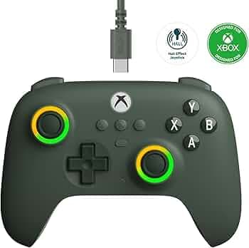8Bitdo Ultimate C Wired Controller for Xbox with Hall Effect Joysticks and Triggers, RGB Lighting Fire Ring, Compatible with Xbox Series X|S, Xbox One, Windows 10/11- Officially Licensed (Dark Green)