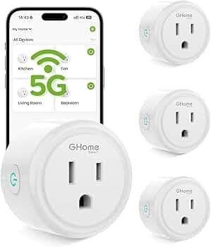 GHome Smart 5GHz Plug, WiFi 15A Smart Plugs Compatible with Alexa and Google Home, WiFi Smart Home Outlet with Remote Control and Timer, Compatible with 5GHz and 2.4 Wi-Fi