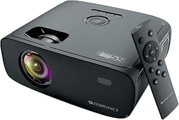 ZEBRONICS PIXAPLAY 55, Smart Projector, 10000 Lumens, 4K Support, 150 Inch Screen Size, Quad Core Processor, Bluetooth, HDMI, USB, WiFi, mSD, AUX, 1080p Native, APP Support, Miracast