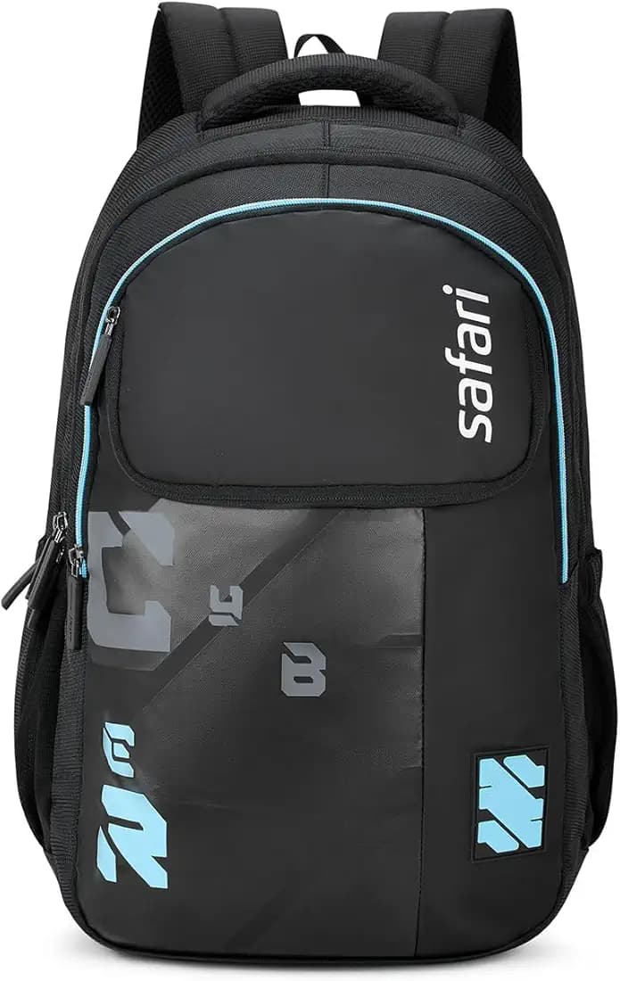 Safari Aura 37L Laptop Backpack Bag for Man & Women, Ideal bags for men Office use/School/College Boys and Girls, 3 Compartment Bag with Rain Cover, Antitheft, Trolley Sleeve & Organizer, Black