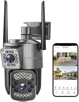 securinnov 6MP WiFi Dual Lens Outdoor PTZ CCTV Camera | 360° Rotation | Color Night Vision | Two-Way Audio | Wireless Home Security Camera with Mobile App V380 Pro (Dual Lens PTZ Camera)
