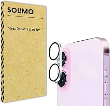 Amazon Brand - Solimo Tempered Glass Camera Lens Protector for iPhone 16 | 9H Rated Hardness | Aviation Aluminium Camera Protection | 99.99% Transparent