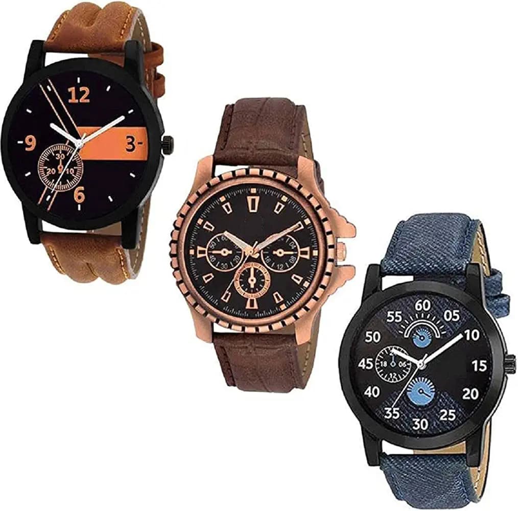 Acnos Premium Analog Multi-Colour Dial Men's Watch - An-Combo-01-02-Mino, Multi-Color, Leather
