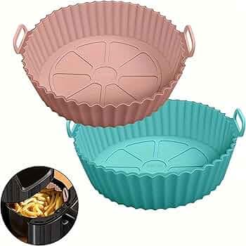 Round Silicone Air Fryer Liners 8 Inch | Nonstick Reusable Baking Tray Basket with Handles, Heat Resistant Oven Accessories (Multicolor)