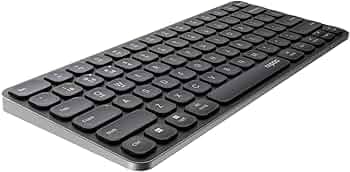 RAPOO E9050L Bluetooth Wireless Multi-Device Keyboard(4 Devices), Rechargeable, Led Indicators, Ultra-Thin, Ergonomic, Compatible with Windows, iOS, Android, Tab, Smartphones -Grey 3-Year Warranty