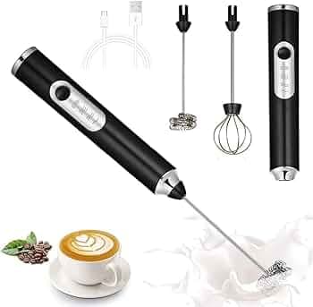Zuvexa Rechargeable Handheld Milk Frother - 3-Speed Electric Foam Maker for Coffee with 2 Whisks and Coffee Decoration Tool, Coffee Frother Mixer, Stand-up Design, for Cream, Latte, Cappuccino