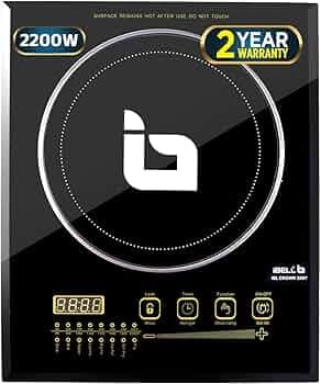 iBELL CROWN200Y 2200W Induction Cooktop with Crystal Glass Top, 8 Preset Cooking Modes, Touch Control Panel, Auto Shut-Off, Overheat Protection, Big Size Heating Area, 2-Year Warranty (Black)