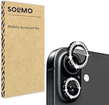 Amazon Brand - Solimo Apple iphone 16 Diamond Camera Lens Protector - Anti-Scratch [9H Hardness] Tempered Glass, Aluminum Ring (Full Coverage, Case-Friendly) - Black Diamond