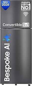 Samsung 419 L, 3 Star, Convertible 5-in-1, Digital Inverter, Frost Free Double Door, Bespoke AI WiFi Refrigerator (RT45HG6A43B1HL, Black DOI, 2026 Model)