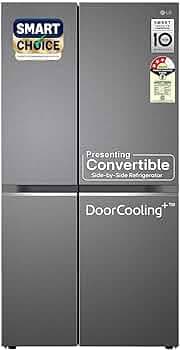 LG 650 L, 3 Star, Smart Inverter Compressor, Convertible, Door Cooling+, Frost Free Double Door Side by Side Refrigerator (GL-B257HDS3, Dazzle Steel, Express Freeze)
