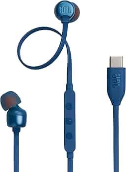 JBL Tune 310 Wired in Ear Type C Headphones, Hi-Res Audio with Digital-to-Analog Converter, 3-Button EQ Preset Remote with Microphone, Tangle-Free Flat Cable, Compatible with USB-C Devices (Blue)