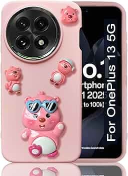 KC Back Cover for OnePlus 13 5G - Electroplated Crome Metal Ring Soft Silicone with Cartoons Character Heart Specs Full Camera Protection Shockproof Bumper Case (Pink)